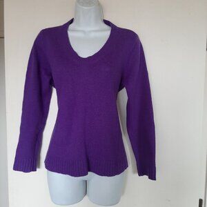 Eileen Fisher Wool Yak Purple Scoop Neck Sweater XS Asymmetrical Hem
